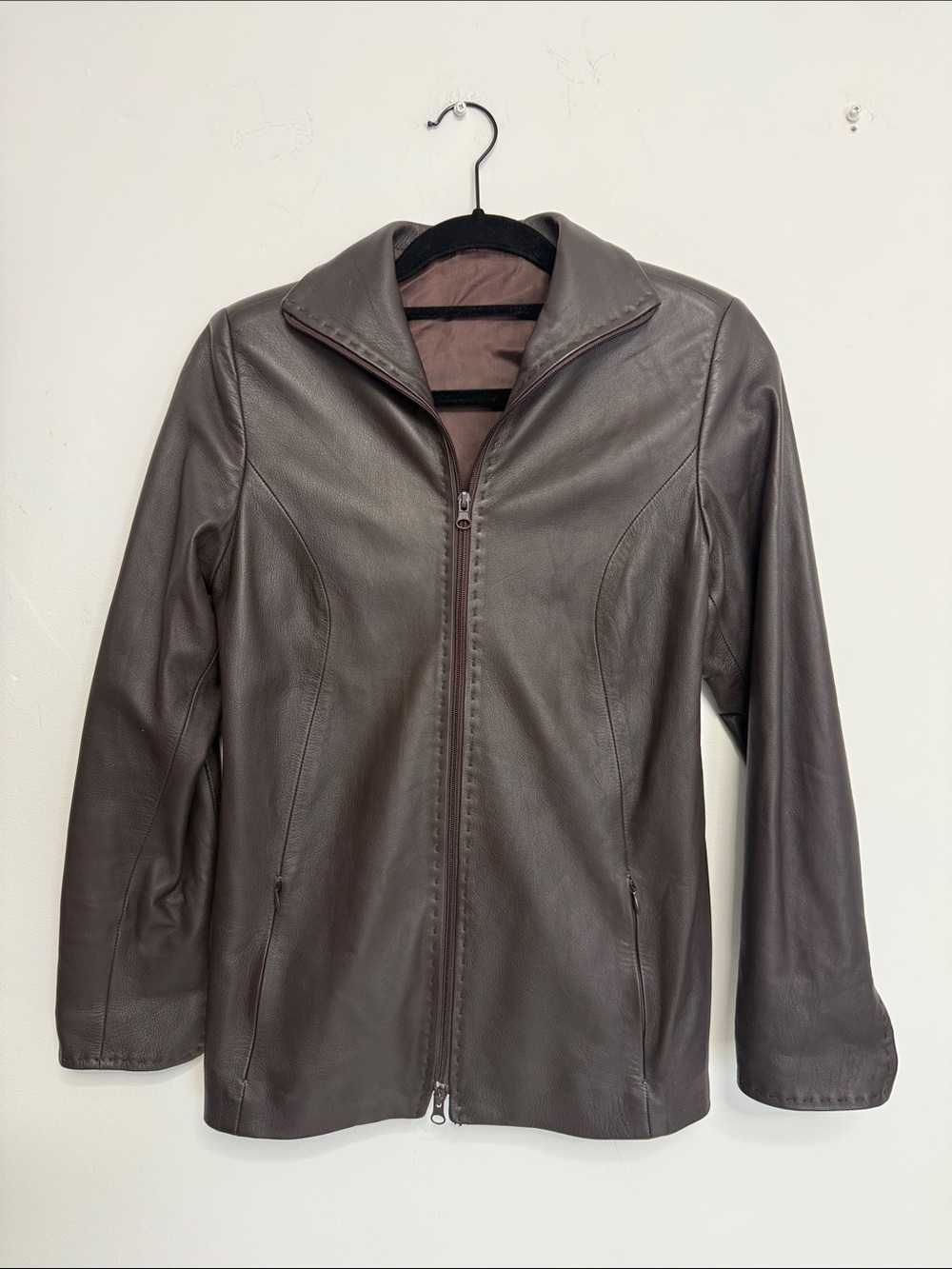 Vera Pelle Dark Brown Leather Zip-Up Jacket